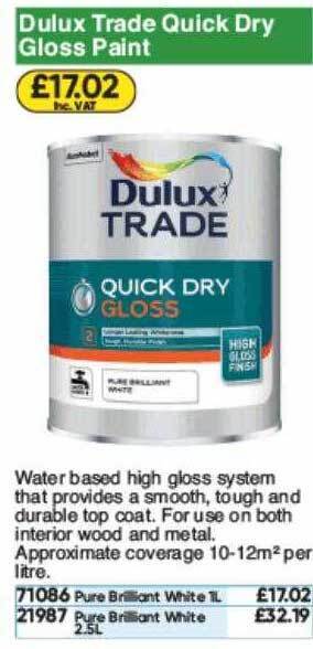 Toolstation Dulux Trade Quick Dry Gloss Paint offer