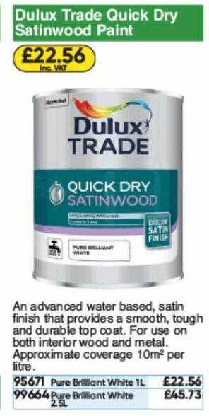 Toolstation Dulux Trade Quick Dry Satinwood Paint offer