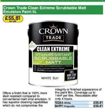 Toolstation Crown Trade Clean Extreme Scrubbable Matt Emulsion Paint offer