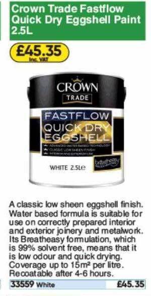 Toolstation Crown Trade Fastflow Quick Dry Eggshell Paint offer