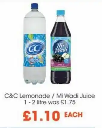Centra C&C Lemonade/ Mi Wadi Juice 1-2L offer