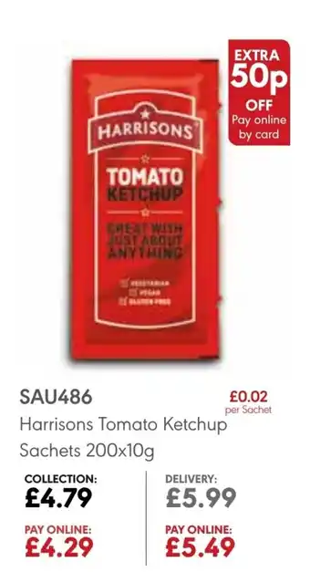 JJ Food Service Harrisons Tomato Ketchup Sachets 200x10g offer