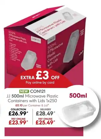 JJ 500ml Microwave plastic Containers with Lids 1x250