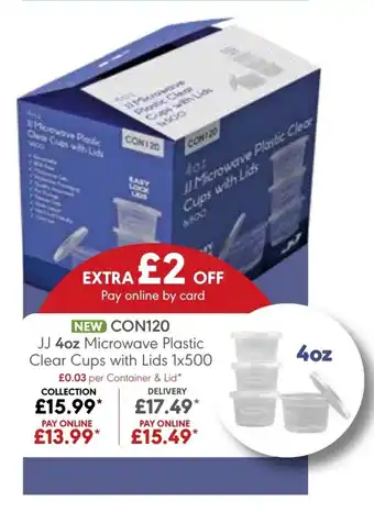 JJ Food Service JJ 4oz Microwave Plastic Clear Cups with Lids 1x500 offer