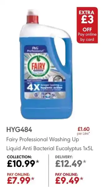 JJ Food Service Fairy Professional Washing Up Liquid Anti Bacterial Eucalyptus 1x5L offer
