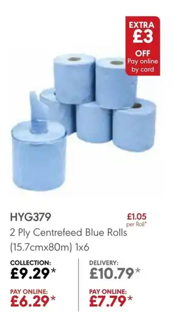 JJ Food Service 2 Ply Centrefeed Blue Rolls offer