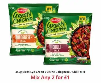 Farmfoods Birds Eye Green Cuisine Bolognese Chilli Mix offer