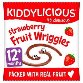 Sainsbury's Kiddylicious strawberry fruit wriggles snack 12g 12 month+ offer