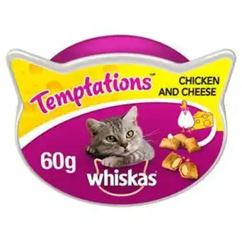 Sainsbury's Whiskas temptations adult cat treat biscuits with chicken & cheese 60g offer