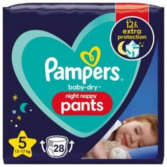 Sainsbury's Pampers baby dry night nappy pants size 5, 12kg-17kg x28 offer