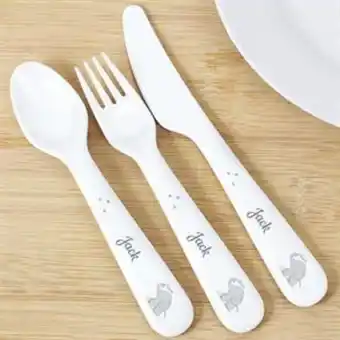 Home Bargains Personalised hessian elephant 3 piece plastic cutlery set offer