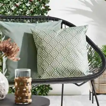 Home Bargains The outdoor living collection: medium diamond outdoor cushion - green offer