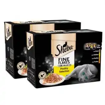 Home Bargains Sheba: fine flakes cat food 85g pouches - poultry in jelly (2 cases x 12 pouches) offer