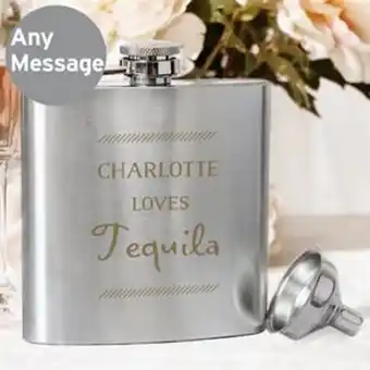 Home Bargains Personalised classic stainless steel hip flask offer