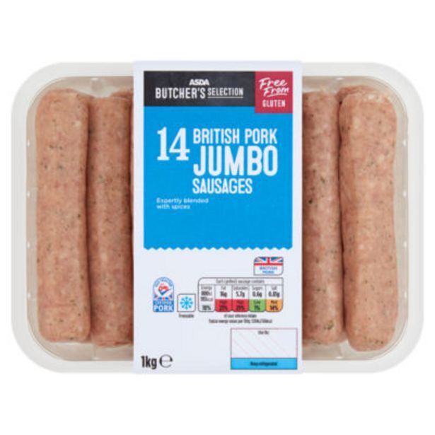 British pork jumbo sausages offer at Asda