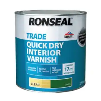 Jewson Ronseal trade quick dry interior varnish 2.5 litres matt offer