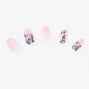 Claire's Butterfly pink ombre glitter coffin vegan faux nail set - 24 pack offer