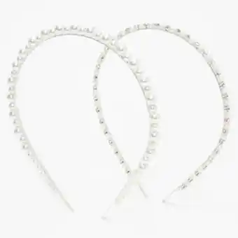 Chunky pearl & faux rhinestone headbands - 2 pack, ivory