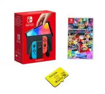 Currys PC World Nintendo switch oled neon, mario kart 8 deluxe & sandisk 256 gb memory card bundle offer