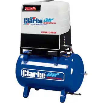 Clarke cxr100dr 37.1cfm 270litre 10hp industrial screw compressor with dryer (400v)