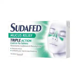 Lloyds Pharmacy Sudafed mucus relief triple action cold & flu tablets offer