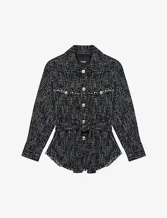 Selfridges Maje belted tweed organic cotton-blend jacket offer