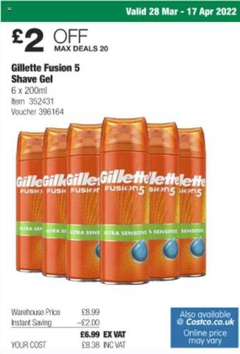 Costco Gillette Fusion 5 Shave Gel offer