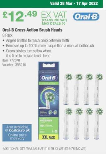 Costco Oral-B Cross Action Brush Heads offer