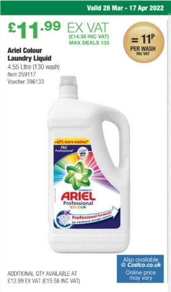 Costco Ariel Colour Laundry Liquid offer