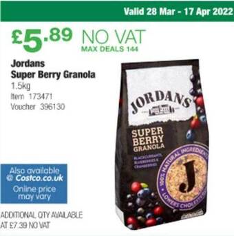 Costco Jordans Super Berry Granola offer