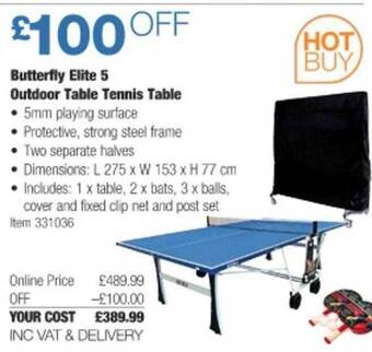 Costco Butterfly Elite 5 Outdoor Table Tennis Table offer