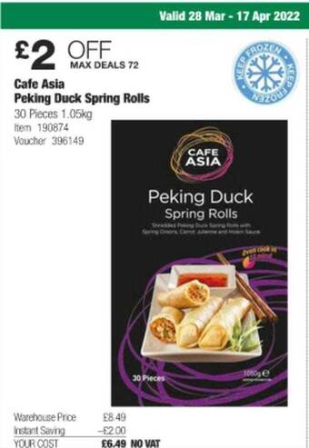 Costco Cafe Asia Peking Duck Spring Rolls offer