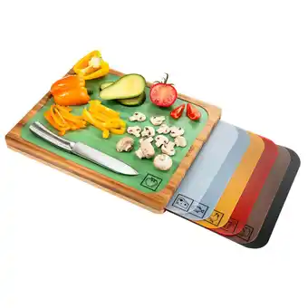 Costco Seville Classics Bamboo Cutting Board with 7 Colour Coded Chopping Mats offer
