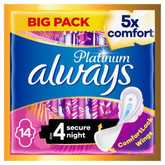 Asda Always Platinum Secure Night (Size 4) Sanitary Towels Wings offer
