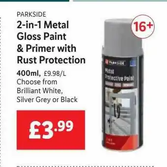 Lidl Parkside 2-in-1 Metal Gloss Paint & Primer With Rust Protection offer