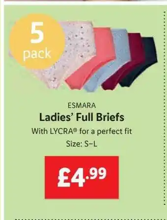 Lidl Esmara Ladies' Full Briefs offer