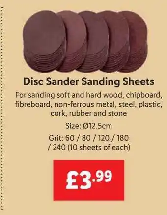 Lidl Disc Sander Sanding Sheets offer