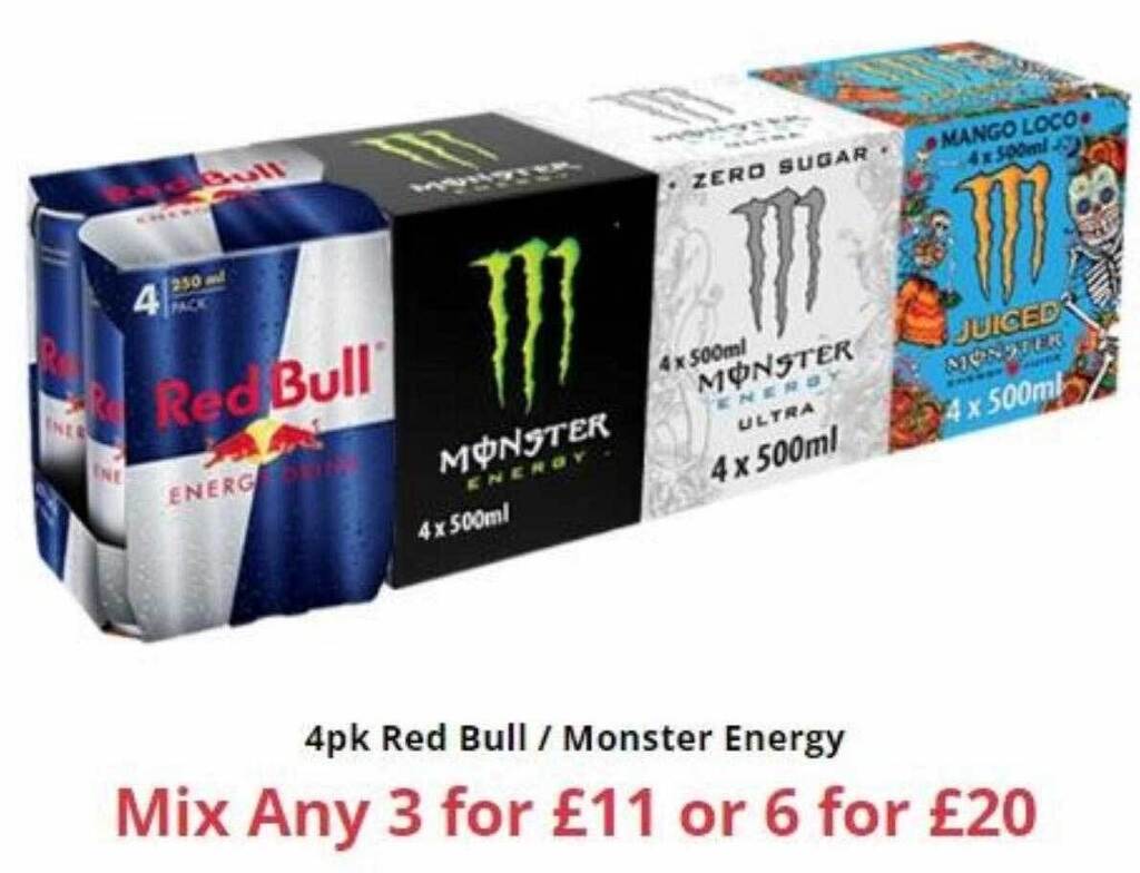 4pk Red Bull Monster Energy offer at Farmfoods