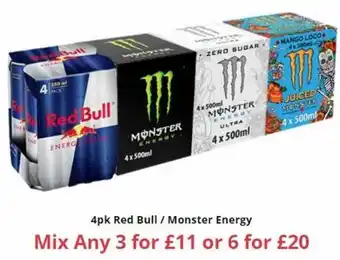 Farmfoods 4pk Red Bull Monster Energy offer