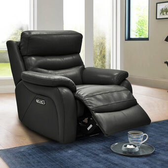 Costco Fletcher Dark Grey Leather Power Recliner Armchair with Power Headrest offer