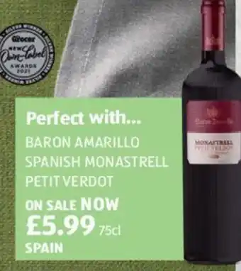 Aldi Baron Amarillo Spanish Monastrell Petit Verdot 75cl offer