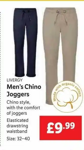 Lidl Livergy Men's Chino Joggers offer