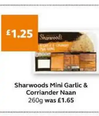 SuperValu Sharwoods Mini Garlic & Corriander Naan 260g offer