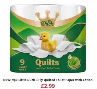 Farmfoods NEW! 9pk Little Duck 3 Ply Quilted Toilet Paper with Lotion offer