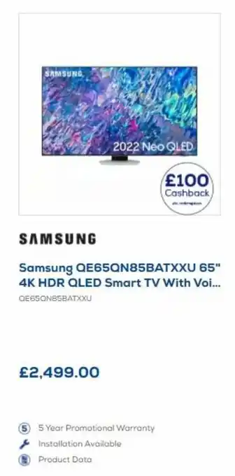 Euronics Samsung 65" 4K HDR Qled Smart TV offer