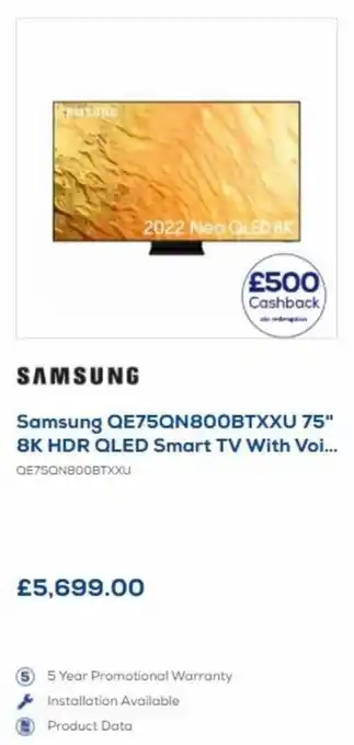 Samsung 75" 8K Qled Smart Tv