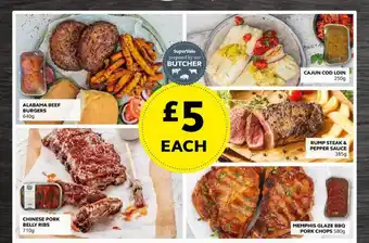 SuperValu Alabama Beef Burgers , Chinese Pork Belly Ribs , Cajun Cod Loin , Rump Steak & Pepper Sauce , Memphis Glaze BBQ Pork Chops offer