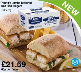 Makro Young's Jumbo Battered Cod Fish Fingers 36x70g offer