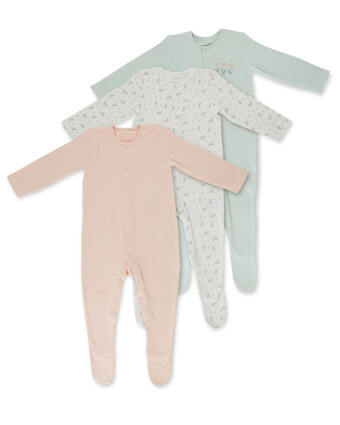 Aldi Bunny Picnic Baby Sleep Suit 3 Pack offer