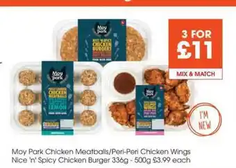 Centra Moy Park Chicken Meatballs-Peri-Peri Chicken Wings Nice 'n' Spicy Chicken Burger offer